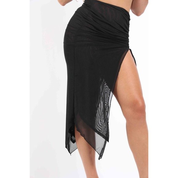 Women's Ariel Mesh Ruched Asymmetrical Midi Skirt Lightweight cover up skirt - Picture 10 of 10
